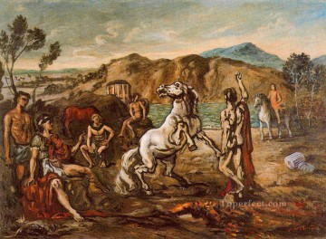 Abstracto famoso Painting - caballeros y caballos junto al mar Giorgio de Chirico Surrealismo